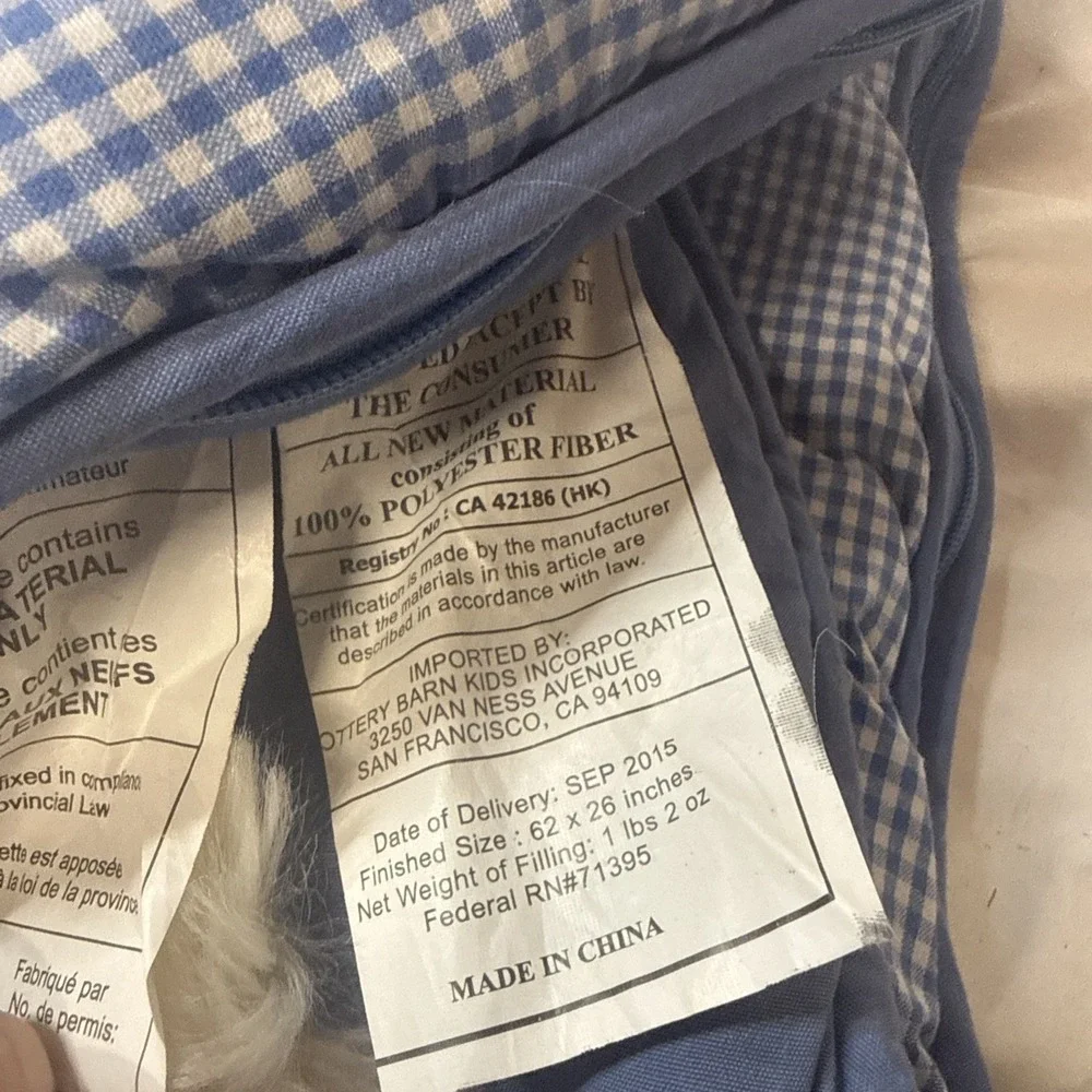 Pottery Barn Bear Gingham Blue Shaggy Head White Dog Plush Sleeping Bag Kids